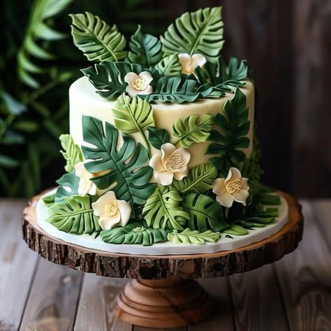 Wild One Cake Ideas, 60th Birthday Cake Ideas, Garden Theme Cake, Tropical Birthday Cake, Tropical Cakes, Botanical Cake, Wild One Cake, Cupcakes Cheesecake, Birthday Luau