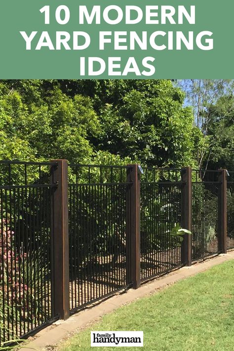 10 Modern Yard Fencing Ideas Yard Fencing Ideas, Yard Fencing, Modern Yard, Different Types Of Fences, Slope Landscaping, Ranch Fencing, Diy Backyard Fence, Home Fencing, Outdoor Fencing