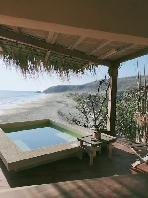 Beachfront house in playa Mermejita Mazunte - Huts for Rent in Mazunte, Oaxaca, Mexico - Airbnb Mexico Airbnb, Beach Front Home, Beachfront House, Desert Design, Mexico Beach, Tropical Travel, Beach Aesthetic, Travel Inspo, For Rent