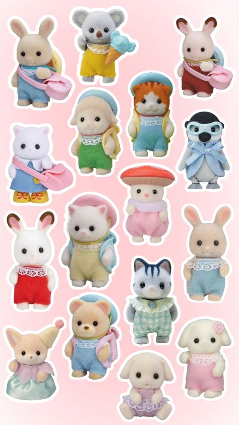 Sticker To Print, Sylvanian Families Wallpaper Iphone, Sylvanian Families Background, Sylvanian Families Tattoo, Sylvanian Families Wallpaper, Sylvanian Families Aesthetic, Calico Critter Stickers, Sylvanian Family Wallpaper, Pink Sylvanian Families