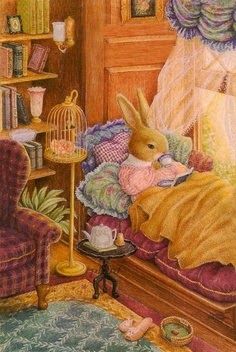 Coffee Tea Books and Me: Sunday Afternoon Tea - The art of "littling" Susan Wheeler, Storybook Art, Rabbit Art, Bunny Art, Fairytale Art, A Bunny, Whimsical Illustration, Beatrix Potter, Whimsical Art