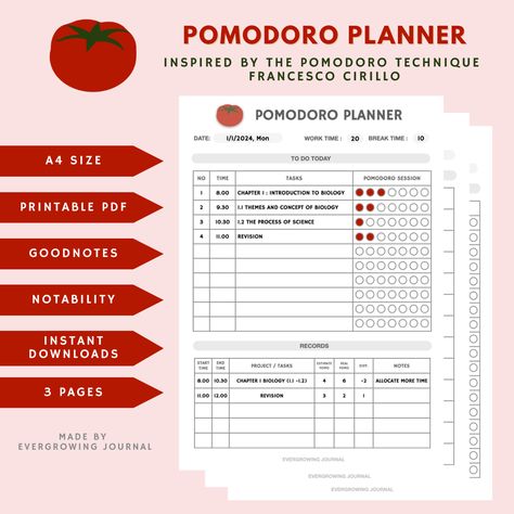 DOWNLOAD THE POMODORO PLANNER 2024 #digitalplanner #digitalmonthlyplannertemplate #digitalplannerideas #digitalplannerdownloads #freedownloads #notability #goodnotes Pomodoro Planner, Free Monthly Planner, Free To Do List, Free Planner Templates, Undated Monthly Planner, Monthly Planner Template, Pomodoro Technique, Monthly Planner Printable, Planner Pdf