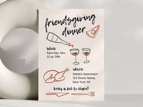 Friendsgiving Dinner Invitation, Dinner Party Invite, Thanksgiving Templates, Friendsgiving Dinner Party, Friendsgiving Invite, Thanksgiving Dinner Party, Dinner Invitation Template, Friendsgiving Party, Friendsgiving Dinner