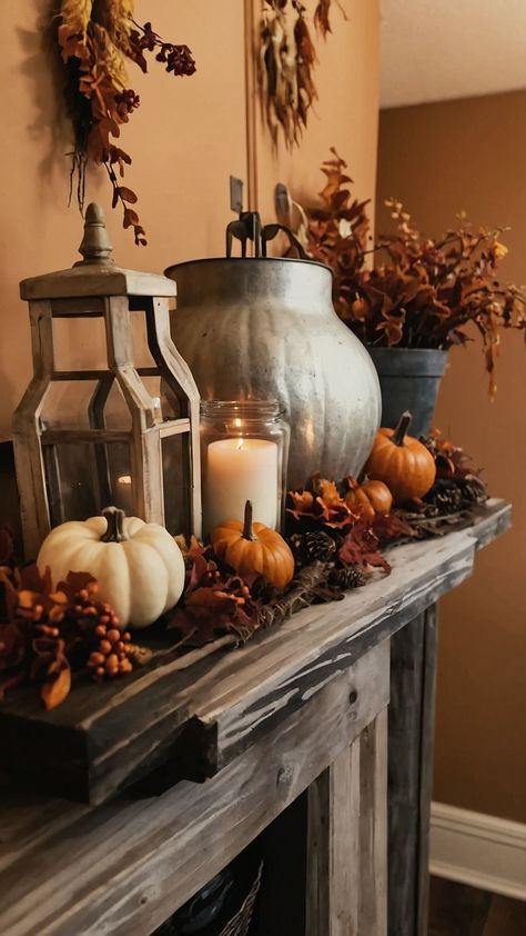 Fall Decor Fireplace Mantle, Fall Decor Fireplace Ideas, Fall Fireplace Decor Mantles, Bedroom Mantle, Neutral Decor Ideas, Fall Mantels, Fall Interior Decor, Neutral Fall Decor Ideas, Windowsill Decor