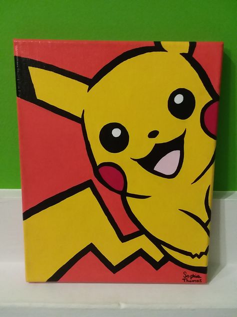 Pikachu Painting Easy, Personal Paintings Ideas, Pikachu Acrylic Painting, Pokemon Easy Painting, Simple Pokemon Painting, Easy Anime Paintings On Canvas, Pokemon Paintings Easy, Pokemon Art Draw Easy, Pokemon Canvas Art