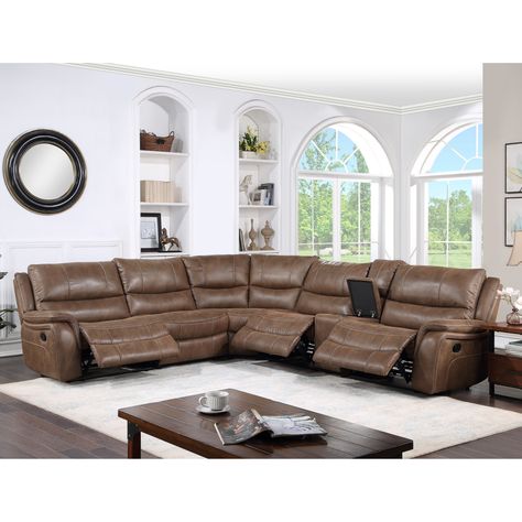 Sleek, warm brown faux leather wraps the Lansing sectional in soft, breathable comfort. Leather Reclining Sectional, Black Sectional, Silver Furniture, Sectional Sofa With Recliner, Sectional Sofas Living Room, Small Hallways, Cocoa Brown, Sectional Sofas, Corner Sectional