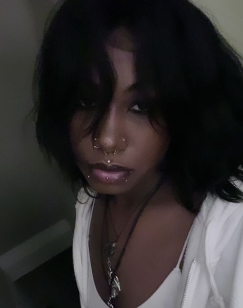 Nose Piercing On Wide Nose, Multiple Face Piercings, Chunky Piercings, Dimple Piercing Cheek, 3 Nose Piercings, Double Nose Piercing Aesthetic, Double Nose Piercing Same Side Black Women, Black Piercings, Face Piercings Aesthetic