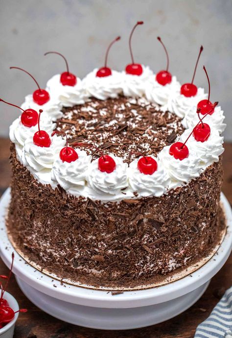 BEST Black Forest Cake - Sweet and Savory Meals Black Forest Cake Easy Recipes, German Black Forest Cake, Black Forest Cherry Cake, Black Forest Cake Easy, Black Forest Cake Recipe, Cake Cherry, Eggless Cakes, Kitchen Indian, Inside Cake