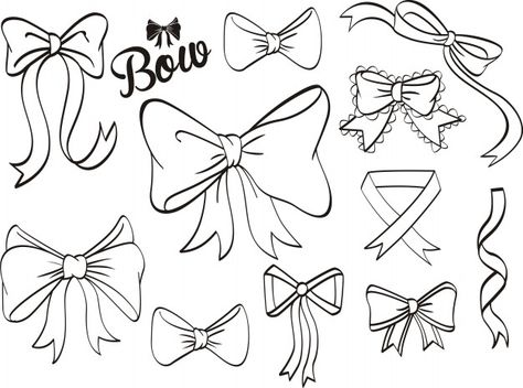 Hand draw decorative ribbon and bow on b... | Premium Vector #Freepik #vector #christmas #ribbon #birthday #love Bow Stencil, How To Draw Ribbon, Bow Drawing, Bow Vector, Bow Tattoo, Photoshop Resources, Ribbon Art, Hand Draw, Ribbon Design