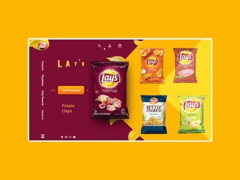 Potato Chips (Lay's)Website Design (Webdesign Animation) by karim saif Chips Website Design, Animation Tips, Lays Chips, Catalogue Layout, Digital Banners, Black Paper Drawing, Web Ui Design, App Design Inspiration, Website Banner