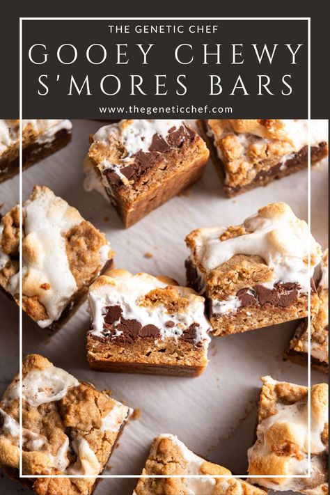 Smores Desserts For A Crowd, Smores Fudge Bars, S’mores Squares, Gooey Smores Bars, S’mores Chewy Cookie Bars, Easy Crowd Desserts, Dessert For Big Group, S’mores Blondies Recipe, S’mores Desert