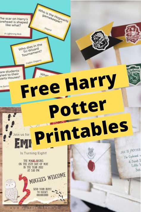 Free Harry Potter party printables to take your party to the next level. Trivia, invitation, cupcake toppers and more! Harry Potter Envelope Template, Harry Potter Birthday Party Invitations Free Printable, Harry Potter Place Cards, Free Printable Harry Potter Food Labels, Harry Potter Food Labels Printables Free, Harry Potter Birthday Printables, Harry Potter Birthday Invitations Free, Harry Potter Name Tags, Harry Potter Food Labels