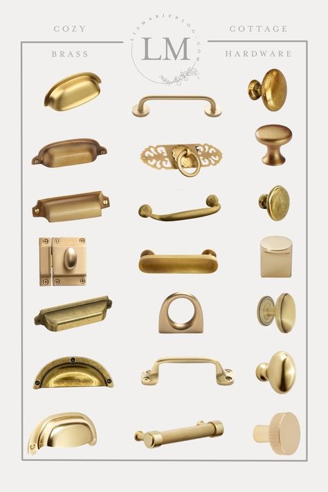 Cozy Farmhouse Brass Cabinet Hardware - Liz Marie Blog Antique Brass Kitchen Hardware, Farmhouse Kitchen Hardware, Rejuvenation Hardware, Gold Kitchen Hardware, Unlacquered Brass Hardware, Brass Kitchen Hardware, Antique Brass Kitchen, Gold Cabinet Hardware, Cream Cabinets