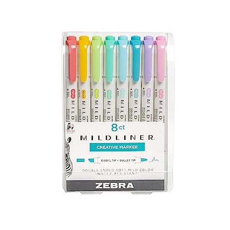 Zebra Pen Mildliner Double Ended Highlighter Set, Broad and Fine Point Tips, Assorted Ink Planner Colors, 8-Pack Zebra Highlighter Mildliner, Mid Liner Highlighters, Zebra Mildliner Highlighters, Preppy Highlighters, Highliters School, Mildliner Highlighters Aesthetic, Stationary Highlighters, Midliner Highlighters, Midliners Highlighters