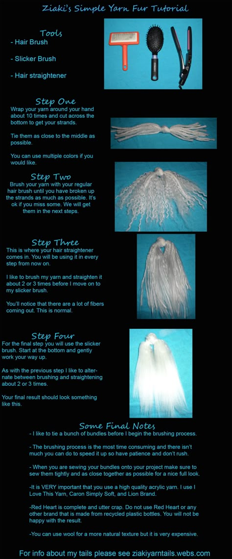 Yarn Fur Tutorial by serenitymoonwolf Fur Tutorial, Fursuit Tutorial, Yarn Wig, Fur Vests, Wolf Costume, Felt Fox, Box Tutorial, Hair Brush Straightener, Cosplay Tutorial