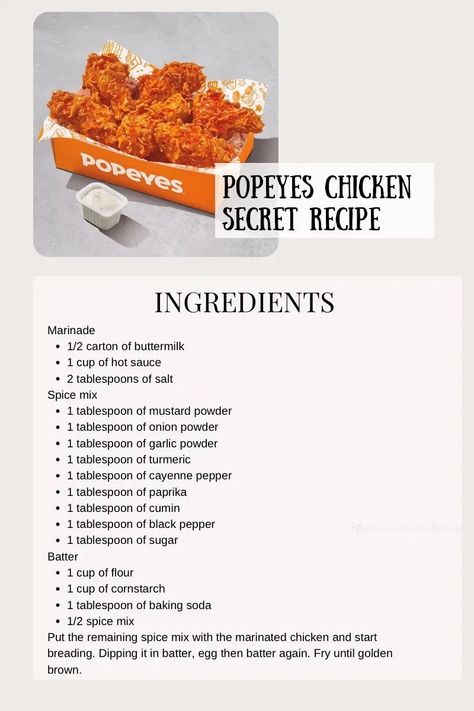 Written Recipes For Dinner, How To Make Popeyes Fried Chicken, Popeye Chicken Recipe, Popeyes Chicken Seasoning Recipe, Popeyes Seasoning Recipe, Popeyes Chicken Tenders Recipe, Popeyes Copycat Recipes, Popeyes Recipes, Popeyes Chicken Recipe