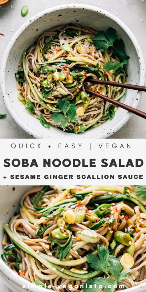 Simple Veganista, Vegan Videos, Soba Noodles Salad, Vegan Summer Recipes, Soba Noodle, Noodle Salad Recipes, Sesame Ginger, Vegan Lunch Recipes, Vegan Salad Recipes