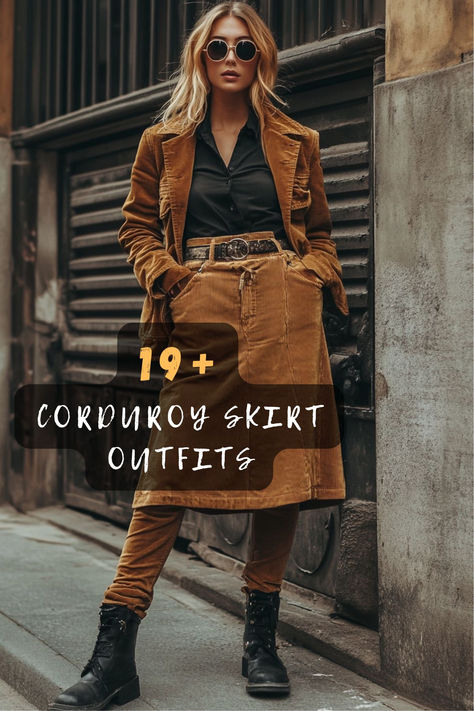 🌟 Ready To Make Your Corduroy Skirt The Star Of Your Outfits? These 19 Stunning Combinations Will Help You Create Pinterest-Worthy Looks! Tap To Discover Fresh Styling Ideas That'll Set You Apart 💫 #CorduroyStyle #FashionTips #OutfitGoals #RetroFashion #StyleGuide #FallStyle #WardrobeInspo Styling A Corduroy Skirt, How To Wear A Corduroy Skirt, Crop Corduroy Jacket Outfit, Green Corduroy Skirt Outfit, Corduroy Skirt Outfit Fall, Brown Corduroy Skirt Outfit, Black Cord Skirt, Corderoy Skirt, Cordoroy Skirt