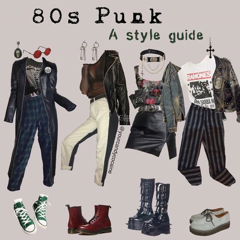 Abbie☕️ on Instagram: “One of you guys had requested that I make a moodboard for the 80s punk aesthetic, so here’s a lookbook for it! Comment which outfit you…” 80s Punk Aesthetic, 80s Punk Outfits, 1980s Punk Fashion, Punk 80s Fashion, Punk Fashion Aesthetic, Skate Aesthetic Outfits, 80s Fashion Grunge, 80s Fashion Outfits 1980s, Rockstar Aesthetic Outfits