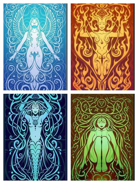 Goddesses of Air, Fire, Water and Earth. Elemental Cats, Witch Ideas, Doomsday Clock, Air Fire, 4 Elements, Fire Water, Water Art, Falmouth, Arte Fantasy