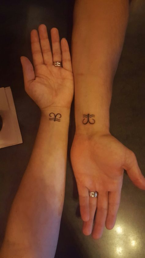 HE FUELS HER FIRE! ~ Couples zodiac tattoo (Aries & Aquarius) Libra And Aries Tattoo Together, Aries And Aquarius Tattoo Combined, Aquarius Matching Tattoo, Aries Aquarius Tattoo, Aries Couple Tattoos, Libra Aries Tattoo, Matching Aries Tattoos, Aquarius And Aries Tattoo, Gemini And Aries Tattoo