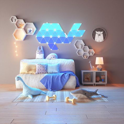 Nanoleaf Light Panels | Rhythm Edition Bundles » The Big Love-Owski - Nanoleaf Shop Global Nanoleaf Canvas, Nanoleaf Designs, Nanoleaf Lights, Pc Gaming Setup, Light Panels, Light Panel, Led Panel Light, Color Changing Lights, White Paneling