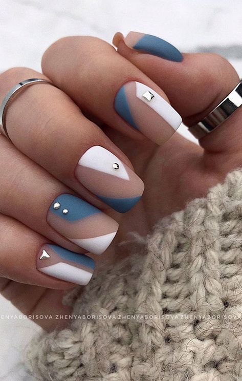 abstract nail art designs, short nail designs, three color nails , nail designs 2021 Silhouette Nails, Different Color Nails, Abstract Nail Art, Square Nail Designs, Short Nail Designs, Nail Polish Designs, Gel Nail Designs, Short Acrylic Nails, Nail Color