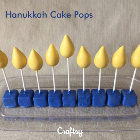 Hanukkah Cake Pops, Hanukkah Cake, Cake Pops Tutorial, Edible Candles, Cake Pop Tutorial, Elaborate Cakes, Candy Wafers, Square Cookies, Cake Pop Stands