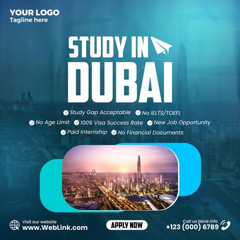 Study In Dubai Or Abroad Poster Banner Premium Template#pikbest##Templates Dubai Preppy Poster, Study Abroad Flyer Design, Study Abroad Poster, Study In Abroad Poster Design, Dubai Poster, Instagram Square, Instagram Promotion, Photography Movies, Instagram Banner