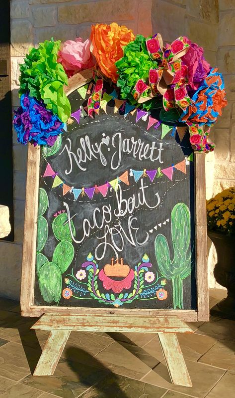 Couples Wedding Shower Themes Mexican Fiesta, Fiesta Welcome Party, Fiesta Bridal Shower Signs, Fiesta Theme Welcome Sign, Fiesta Chalkboard Art, Fiesta Wedding Shower Decorations, Fiesta Signs Diy, Fiesta Couples Shower Decorations, Fiesta Rehearsal Dinner Ideas