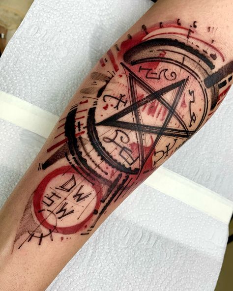 SUPERNATURAL . #art #tattoo #tattooartist #tatuagembrasil #trashpolka #supernatural #winchesters Supernatural Tattoo Ideas, Spn Tattoo, Supernatural Tattoos, Supernatural Symbols, Easy Tattoos To Draw, Tattoo Trash, Sketch Style Tattoos, Brother Tattoos, Supernatural Tattoo