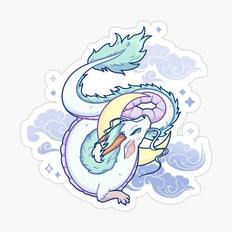 Cute Dragon Stickers, Cute Dragon Wallpaper, Haku Drawing, Cute Dragon Art, Haku Dragon, Fantasy Stickers, Dragon Stickers, Moon Dragon, Chibi Dragon