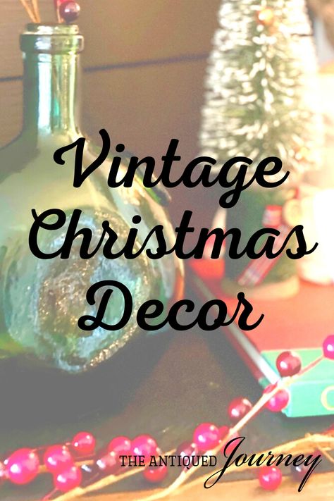 vintage Christmas decor displayed on a mantel Vintage Christmas Vignettes Display, Traditional Coffee Table Decor, Vintage Christmas Table Decor, Vintage Christmas Vignettes, Old Fashion Christmas Decorating Ideas, Vintage Christmas Decorations Diy, Cottage Christmas Decorating, A Vintage Christmas, Christmas Vignettes