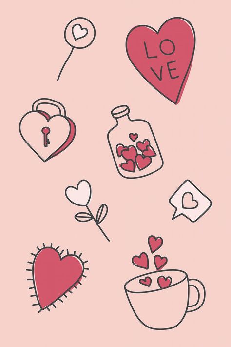 Hand drawn love and valentine's day doodle vector collection | premium image by rawpixel.com / marinemynt Romantic Doodles, Backgrounds Heart, Drawing Hearts, Backgrounds Cute, Valentines Day Doodles, Buddha Doodle, Valentine Doodle, Valentines Day Drawing, Doodle Vector