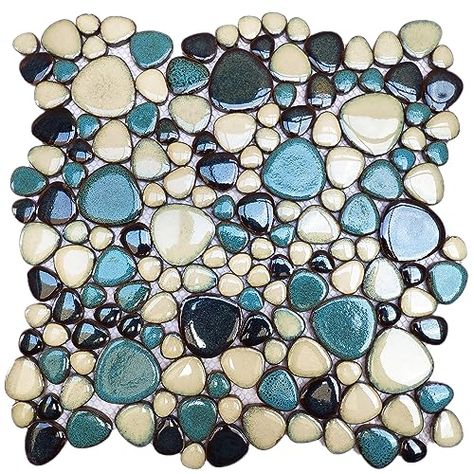 Tile Flooring For Kitchen, Flooring For Kitchen, Pebble Tiles, Ceramic Tile Flooring, Pebble Mosaic Tile, Blue Mosaic Tile, Pebble Tile, Shower Floor Tile, Ceramic Mosaic Tile