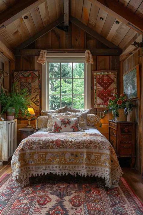 Rustic Bedroom Design Ideas, Wood And Metal Chandelier, Grandmacore Aesthetic, Farmhouse Bed Frame, Rustic Bedroom Ideas, Farmhouse Style Bedding, Reclaimed Wood Accent Wall, Cabin Vibes, Wrought Iron Bed