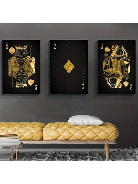 3pcs Canvas Poster, Modern Art, Black Gold Poker Canvas Painting Wall Art, Diamond Ace Of Spades Painting, Ideal Gift For Bedroom, Living Room, Kitchen, Hallway, Wall Art, Wall Decor, Autumn Decoration, Room Decoration, No FrameI discovered amazing products on SHEIN.com, come check them out! Poker Painting, Hallway Wall Art, Autumn Decoration, Hallway Wall, Abstract Art Painting Diy, Games Room, Ace Of Spades, Wall Art Canvas Painting, Diy Canvas Art