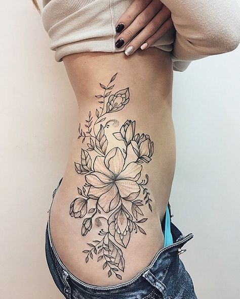 T1d Tattoo, Flower Tattoo On Ribs, Pisces Constellation Tattoo, Side Tattoos Women, Tattoos On Side Ribs, Aries Constellation Tattoo, Rib Tattoos For Women, Belly Tattoos, Constellation Tattoo