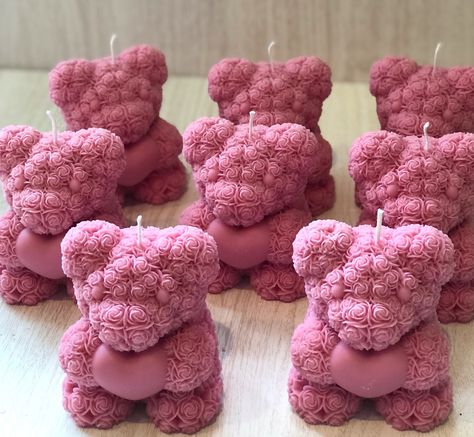 Teddy Bear Candle, Candle Favor, Teddy Bear Party, Baby Shower Candles, Bear Candle, Candle Crafts Diy, Pink Teddy Bear, Gift Candle, Bear Party