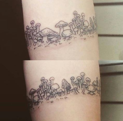 Gothic Cottagecore Tattoo, Goblin Core Tattoo, Best Wrist Tattoos, Mushroom Wrap, Mushroom Tattoo Ideas, Lil Doodles, Wrap Around Tattoo, Earth Tattoo, Mushroom Tattoo