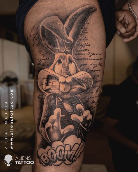 Loony Tunes Tattoo Ideas, Bugs Bunny Tattoo Design, Loney Toones Tattoos, Cartoon Tattoos Sleeve, Cartoon Sleeve Tattoo, Lola Bunny Tattoo, Cartoon Tattoos For Men, Looney Tunes Tattoo Ideas, Bugs Bunny Tattoo