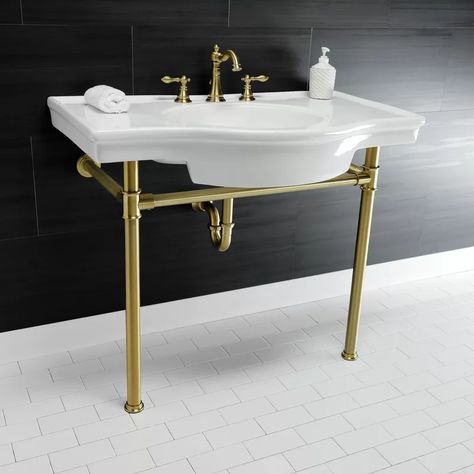 Console Bathroom Sink, Bathroom Sink Tops, Console Sink, Console Sinks, Brass Sink, Widespread Bathroom Faucet, Wayfair Furniture, Sink Top, Stainless Steel Legs