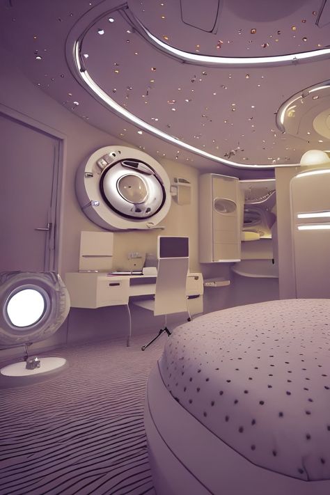 Space age bedroom Drawn by Artificial Intelligence (Wonder) Space Age Bedroom, Spaceship Bedroom, Sci Fi Bedroom, Mod Bedroom, Futuristic Bedroom, Bedroom Drawing, Space Bedroom, Space Girl, 60s Mod