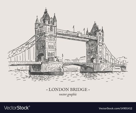 London Art Drawing, London Sketch, Bridge Drawing, London Drawing, London Tower Bridge, London Illustration, London Tower, Ink Pen Art, London Buildings