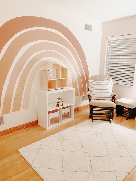 Neutral Rainbow Bedroom, Rainbow Nursery Ideas, Muted Rainbow Nursery, Rainbow Accent Wall, Cozy Baby Nursery, 2024 Pregnancy, Rainbow Nursery Theme, Rainbow Themed Nursery, Neutral Nursery Colors