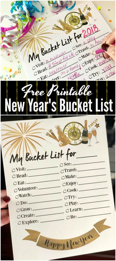 Enjoy this FREE Printable bucket list to write down your family's important goals for the new year! New Year Family Goals, New Year Bucket List, Free Printable Bucket List, Party Planning Printable, Printable Bucket List, Co-parenting, New Years Goals, Kids New Years Eve, New Year's Eve Activities