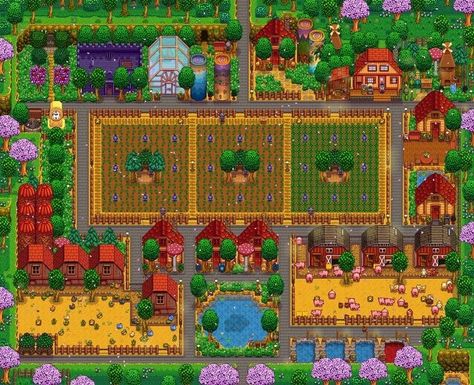 Stardew Valley Buildings, Farm Layout Stardew Valley, Stardew Valley Ideas, Stardew Valley Farm, Stardew Farms, Stardew Valley Layout, Stardew Valley Tips, Stardew Valley Farms, Valley Game