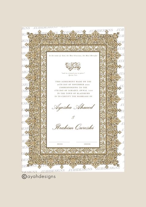 Islamic Marriage Certificate, Nikkah Certificate, Islamic Marriage, Islamic Prints, Two Witnesses, Wedding Card Frames, Feather Pen, Beautiful Range, Bedroom Wall Paint