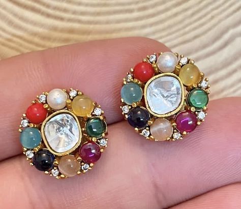 Navaratna Ear Studs, Navaratna Earrings, Navratna Earrings, Navratan Earrings, Navratan Jewellery, Navratan Necklace, Diamond Neckalce, Big Stud Earrings, Small Earrings Gold