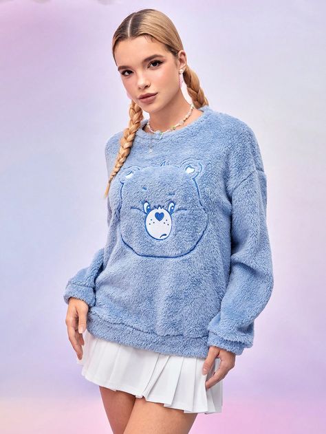 SHEIN X Care Bears Women's Fluffy Bear Embroidery Drop Shoulder SweatshirtI discovered amazing products on SHEIN.com, come check them out! Fluffy Bear, Flannel Robe, Drop Shoulder Sweatshirt, Bear Embroidery, Dropped Shoulder Sweatshirt, Animal Cartoon, Womens Baseball Cap, Casual Stripes, Care Bears